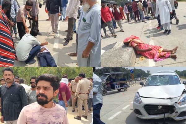 बिजनौर में तेज रफ्तार कार ने बाइक सवार महिला और युवक को मारी टक्कर, दोनों गंभीर घायल