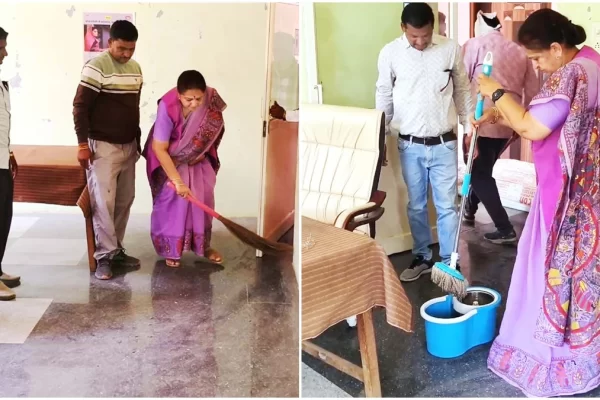 पंचायत भवन में गंदगी देख भड़कीं विधायक अर्चना चिटनिस, खुद लगाया झाडू पोछा