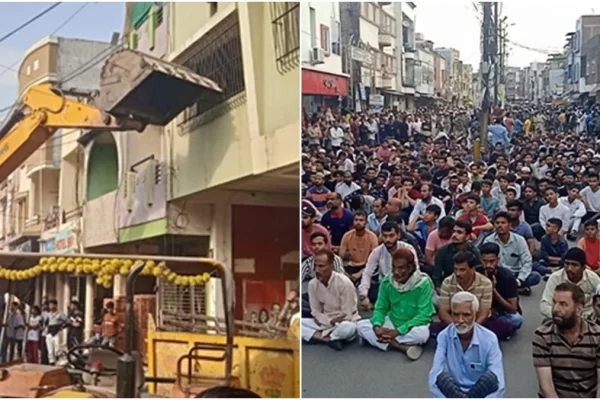 उज्जैन में हरिफाटक से महाकाल मार्ग के बीच हटा अतिक्रमण, मुस्लिम समाज के लोग धरने पर बैठे